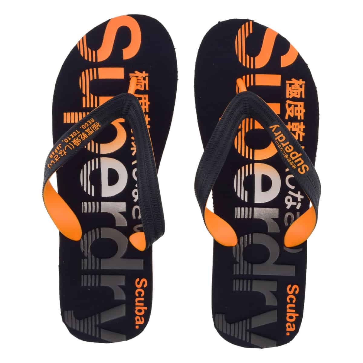 5057842173961 SUPERDRY SCUBA FADED LOGO FLIP FLOP - MF3105ET-W2X DARK NAVY FLURO ORANGE - Image 1