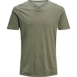 Large 20200317102317 Jack Jones 12164972 Khaki JACK & JONES JJESPLIT NECK GTEE SS NOOS - 12164972 DUSKY GREEN - Image 1
