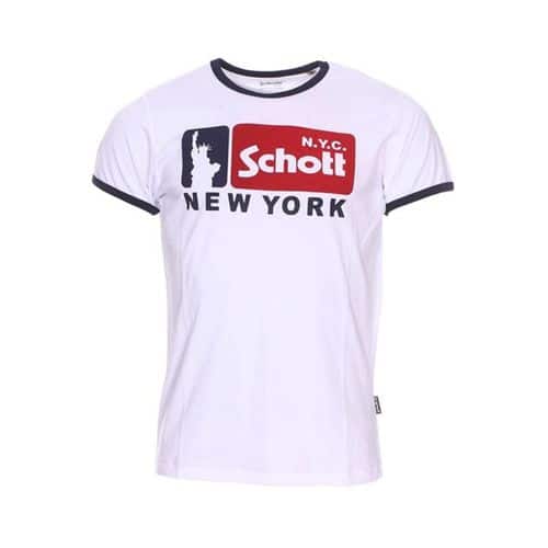 Schott Nyc Round Neck Schott Printed Cotton And White T Shirt Online For Mens 3208 SCHOTT TS ADAMS TRIFECTA TEE - 1909 WHITE - Image 1
