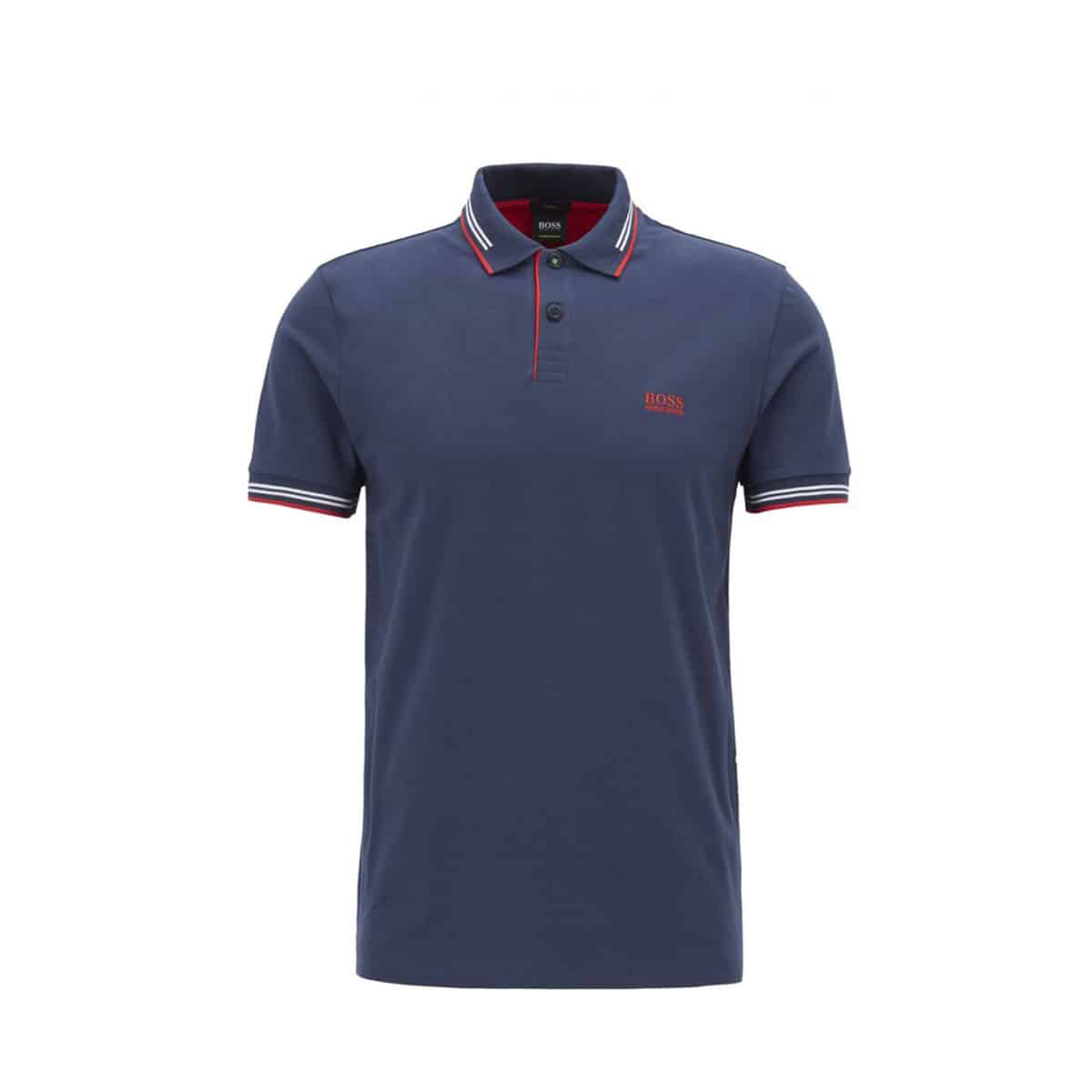 HUGO BOSS NAVY BLUE POLO PIQUE SS WITH RED WHITE STRIPE 1 HUGO BOSS POLO PIQUE S/S PAUL - 50332503-417 DENIM BLUE - Image 1