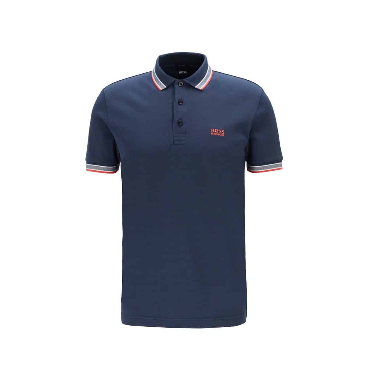 HUGO BOSS NAVY BLUE POLO PIQUE SS WITH RED WHITE STRIPE HUGO BOSS POLO PIQUE S/S PADDY - 50398302-413 NAVY - Image 1