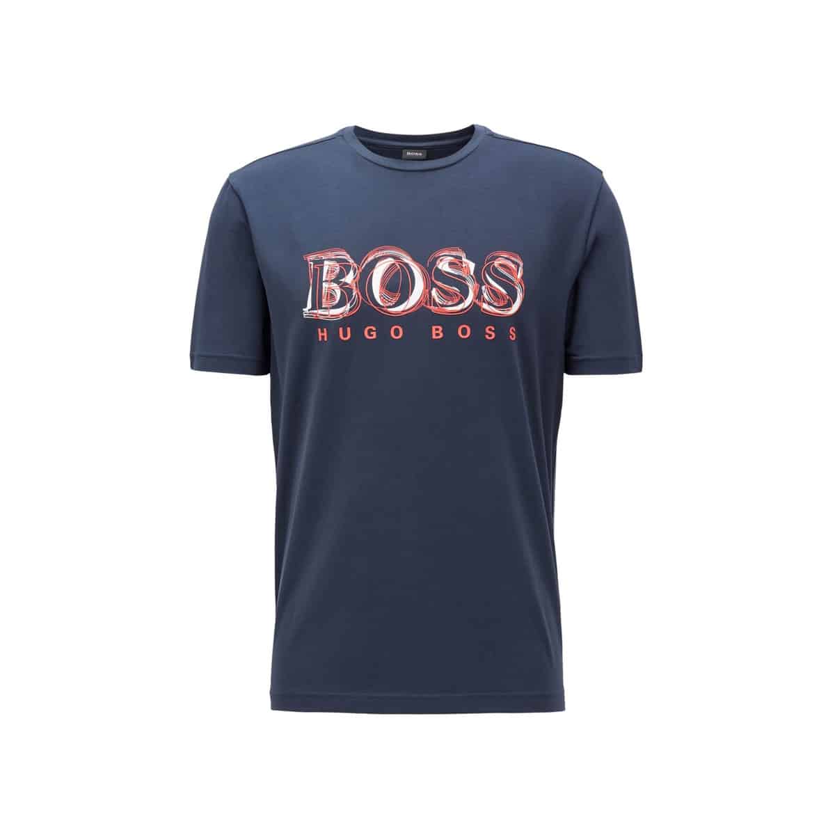 HUGO BOSS NAVY BLUE RED GRAFFITI LOGO TEE HUGO BOSS T-SHIRT S/S TEE 4 - 50424073-410 MIDNIGHT NAVY - Image 1