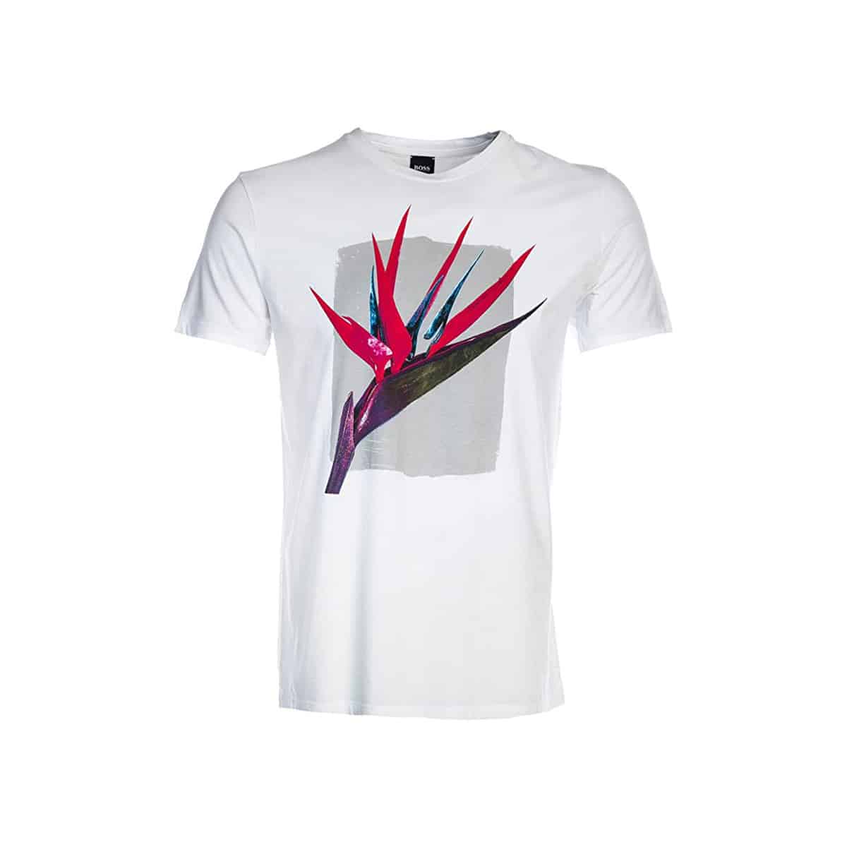 HUGO BOSS WHITE FLOWER ORHIDEA LOGO TEE HUGO BOSS T-SHIRT S/S TIMEN 2 - 50384600-100 WHITE - Image 1