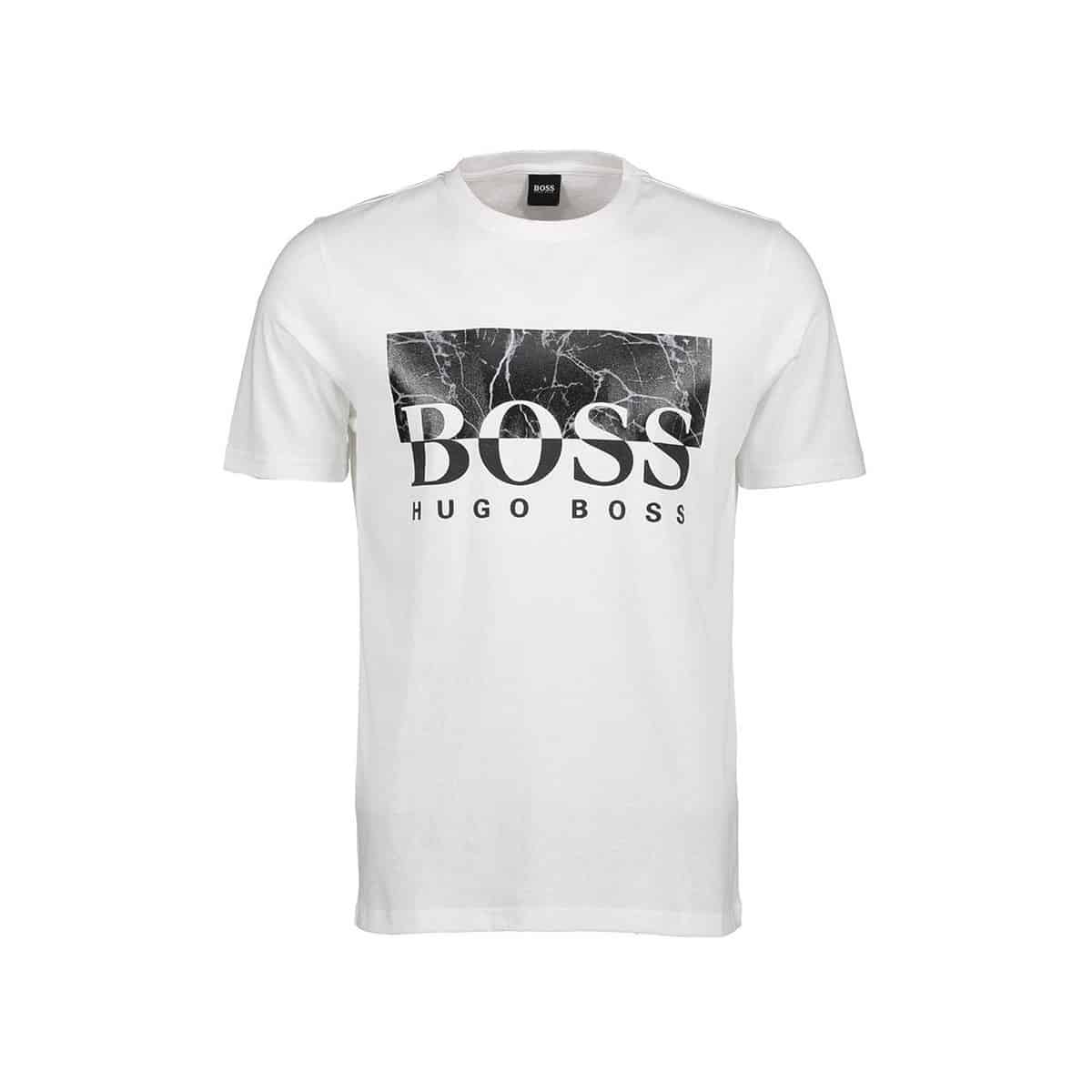 HUGO BOSS WHITE WITH BLACK MARBLE LOGO TEE 3 HUGO BOSS T-SHIRT S/S TREK 4 - 50417189-101 WHITE - Image 1