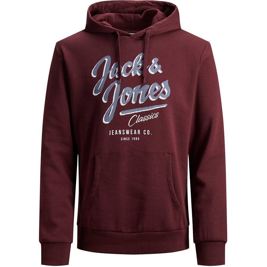 12157324 Maroon JACK & JONES JJELOGO SWEAT HOOD 2 COL AW19 NOOS -12157324 PORT ROYALE - Image 1