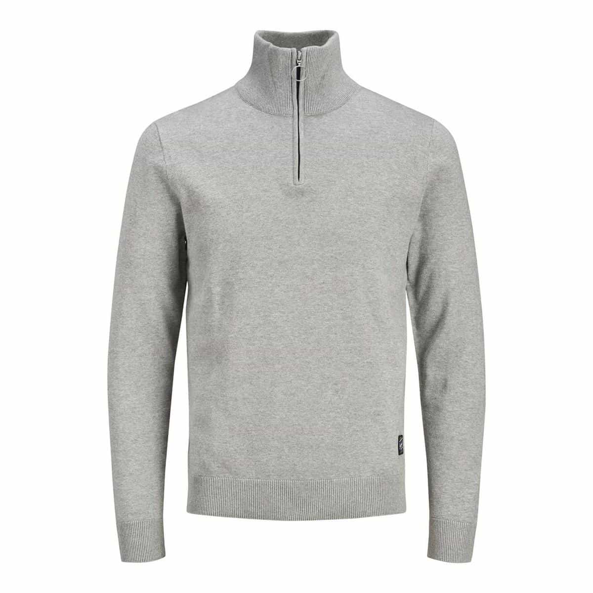 12175736 LightGreyMelange 001 ProductLarge JACK & JONES JORELI KNIT HIGH NECK ZIP-12175736 LIGHT GREY MELANGE - Image 1