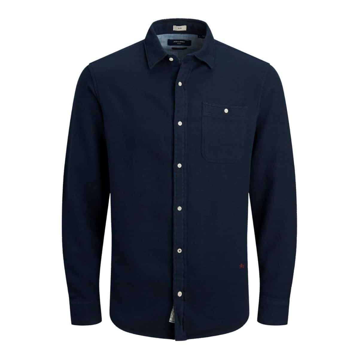 jj__3554793__front JACK & JONES JPRBLUNICK MIX SHIRT L/S ONE POCKET - 12184675 DARK BLUE DENIM - Image 1
