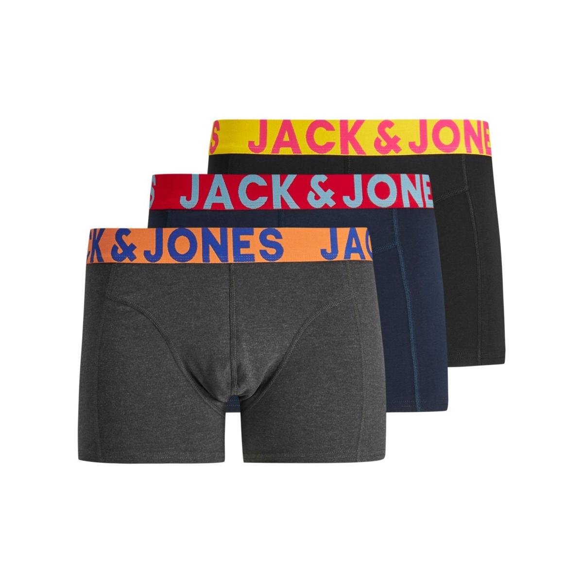 jj__12151349__front JACK & JONES - JACCRAZY SOLID TRUNKS 3 PACK NOOS - 12151349 BLACK/NAVY BLAZER - Image 1